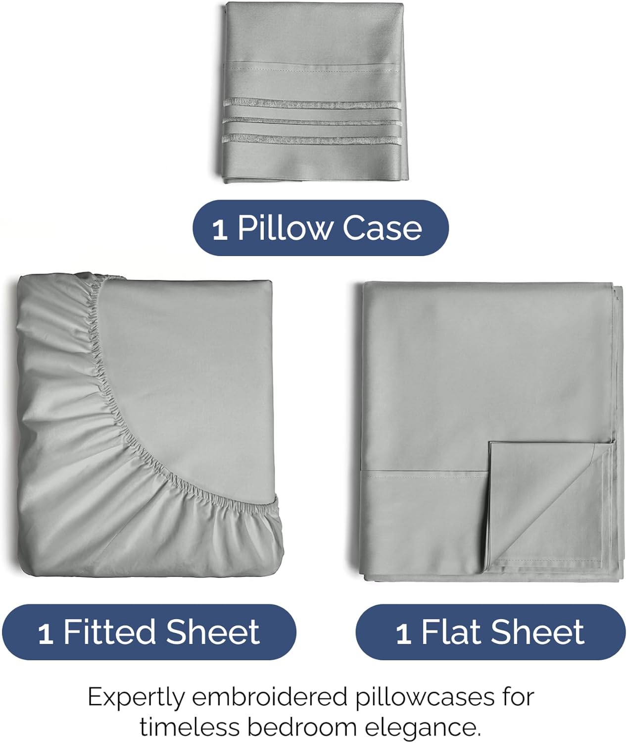 Twin Size 3 Piece Sheet Set - Extra Soft, Breathable And Cooling Sheets - Hotel Luxury Bed Sheets for Women & Men - Deep Pockets, Easy-Fit & Wrinkle-Free Sheets - Light Slate Grey Oeko-Tex Bed Sheets