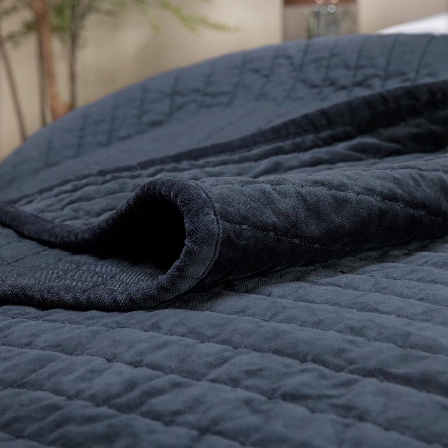 Elegant Life Home Reversible Royal Cotton Velvet Pic-Stitch Bedding Quilt - Queen Quilt - 88" x 92", Dusty Blue