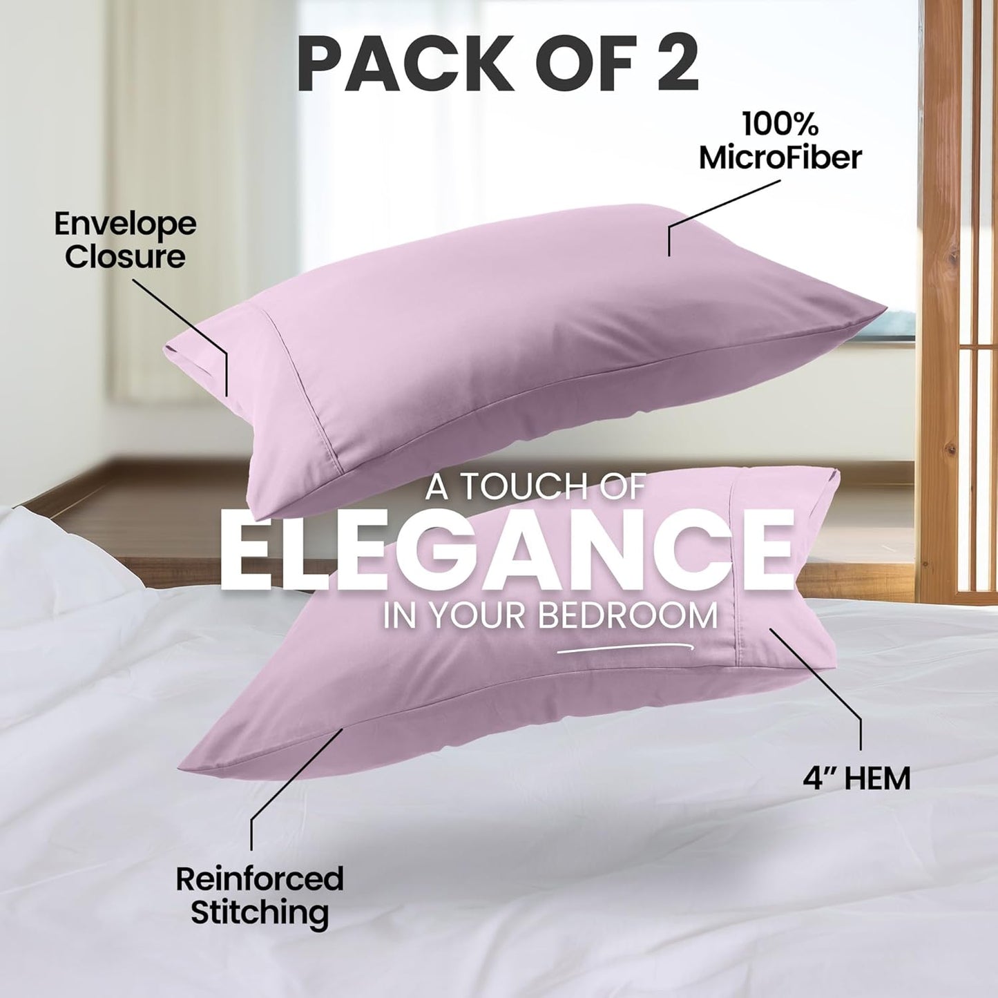 Pillow Covers by Utopia Bedding - King Size 2-Pack – Soft Brushed Microfiber – Perfect for Hospitals, Hotels, Guest Rooms – Oeko-TEX Certified, 20x40 Inches (Lavender)