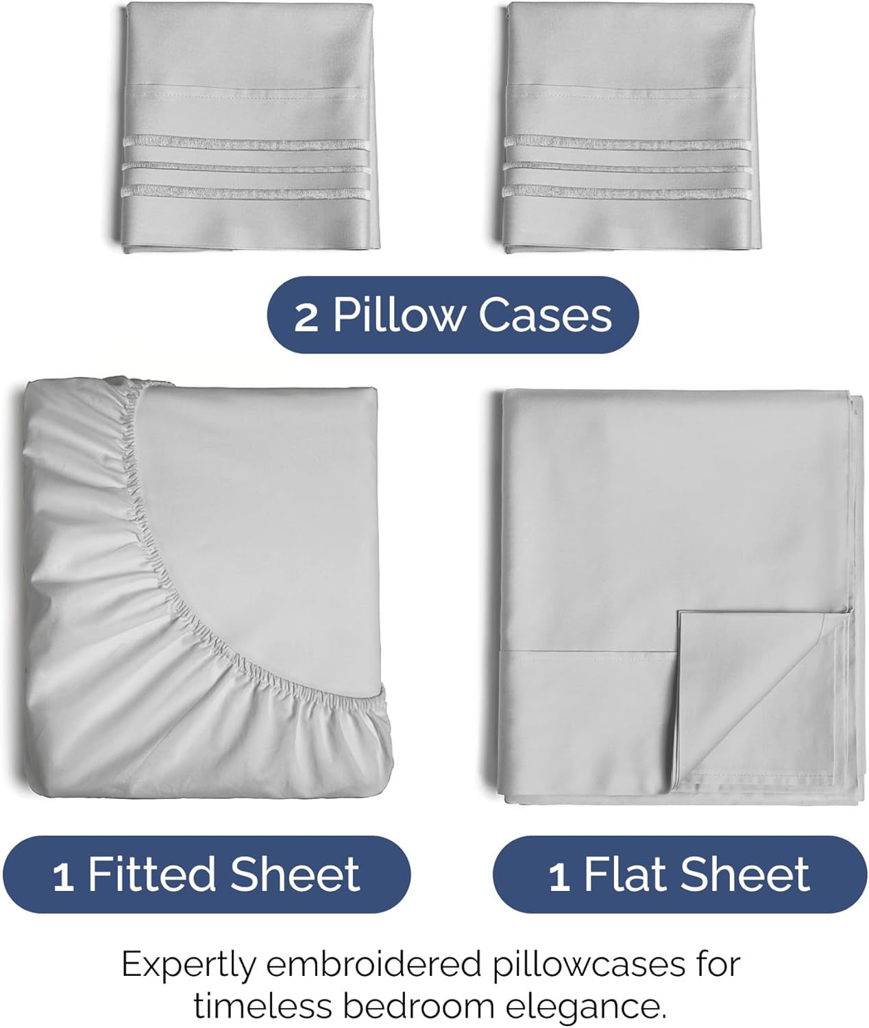 Queen Size 4 Piece Sheet Set - Extra Soft, Breathable & Cooling Sheets - Hotel Luxury Durable Bed Sheets for Women & Men - Deep Pockets, Easy-Fit & Wrinkle-Free Sheets - Soft Grey Oeko-Tex Bed Sheets