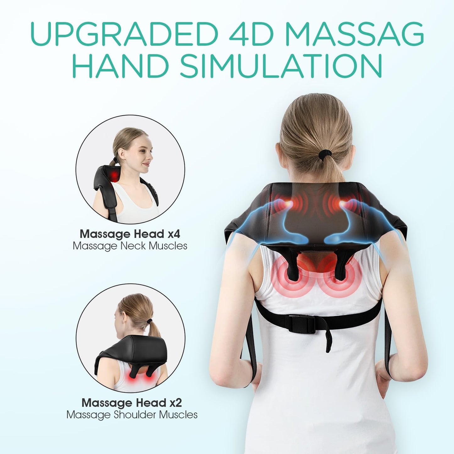 VOYOR-HEALTH Neck Massager with Heat, Electric Shiatsu Shoulder Massager for Pain Relief, Cordless Deep Tissue 4D Kneading Massage for Neck, Traps, Back and Leg, Gifts for Men Women Dad Mom PJ101
