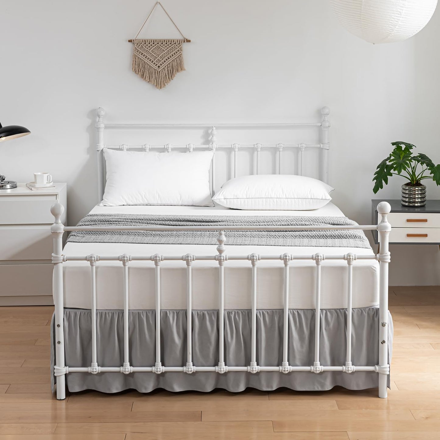 Bed Skirt King Size Ruffled Bed Skirts with Split Corners,14 Inch Drop Dust Ruffle Bed Skirt with Platform, Light Gray