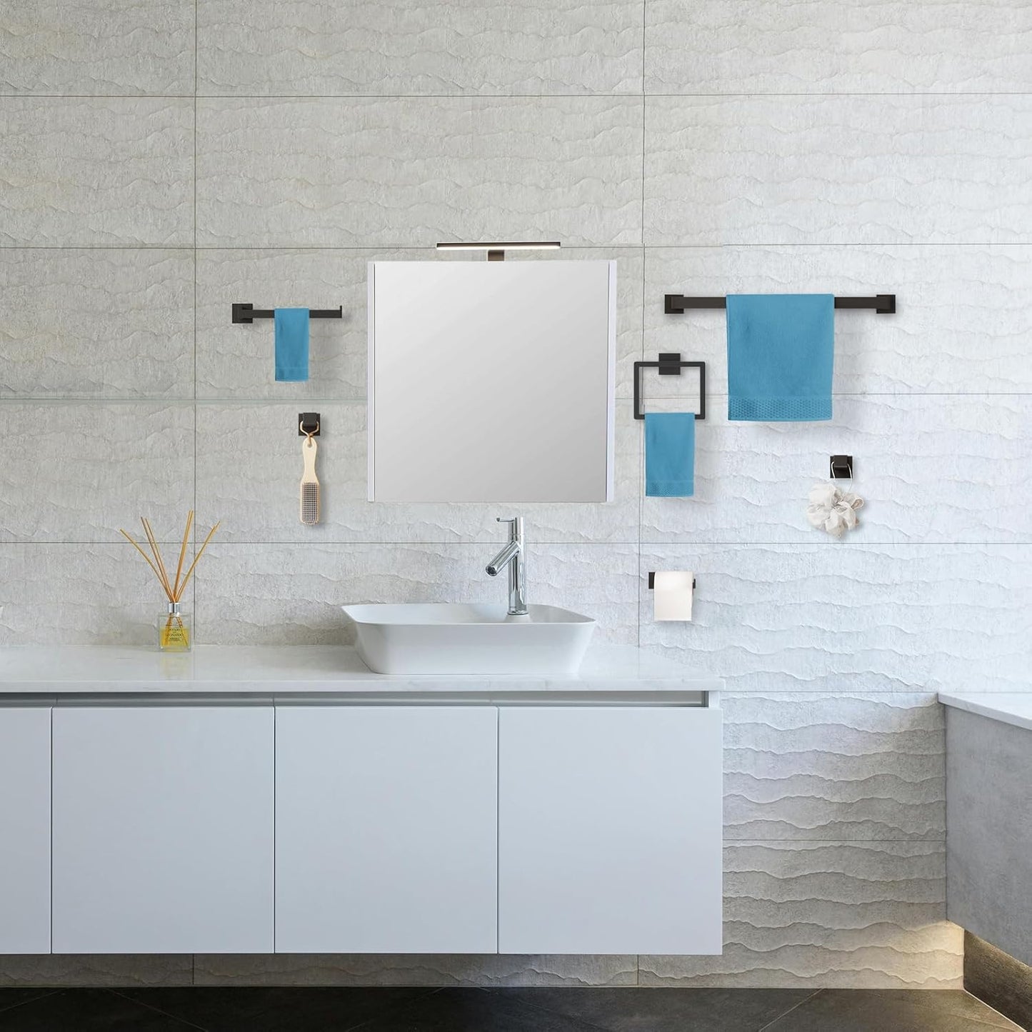 10-Pieces Matte Black Bathroom Accessories Set, 16 Inch Bath Towel Bar Set, SUS 304 Stainless Steel Bathroom Hardware Set, Towel Racks for Bathroom Wall Mounted