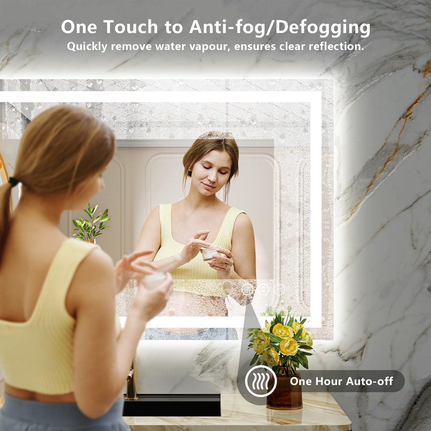 50x36 Inch LED Bathroom Mirror with Lights Front and Backlit Lighted Vanity Mirror for Bathroom Wall with 3 Colors Dimmable Anti-Fog Memory Shatter-Proof IP54 Waterproof Horizontal/Vertical