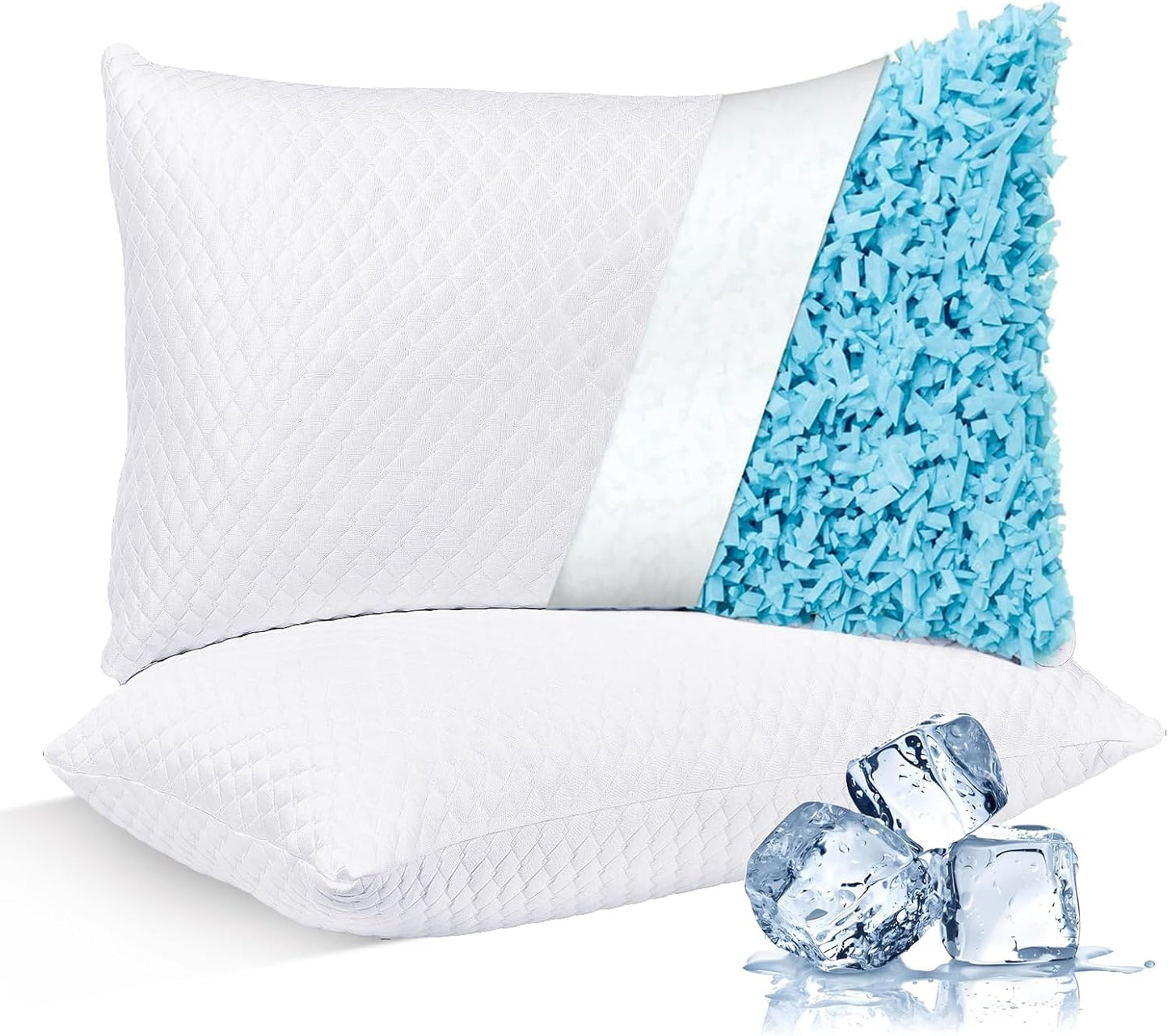 NTCOCO Cooling Bed Pillows for Sleeping Shredded Memory Foam Adjustable Gel for Side Stomach Back Sleepers Washable Removable Cover Cover Queen Size Pack of 2
