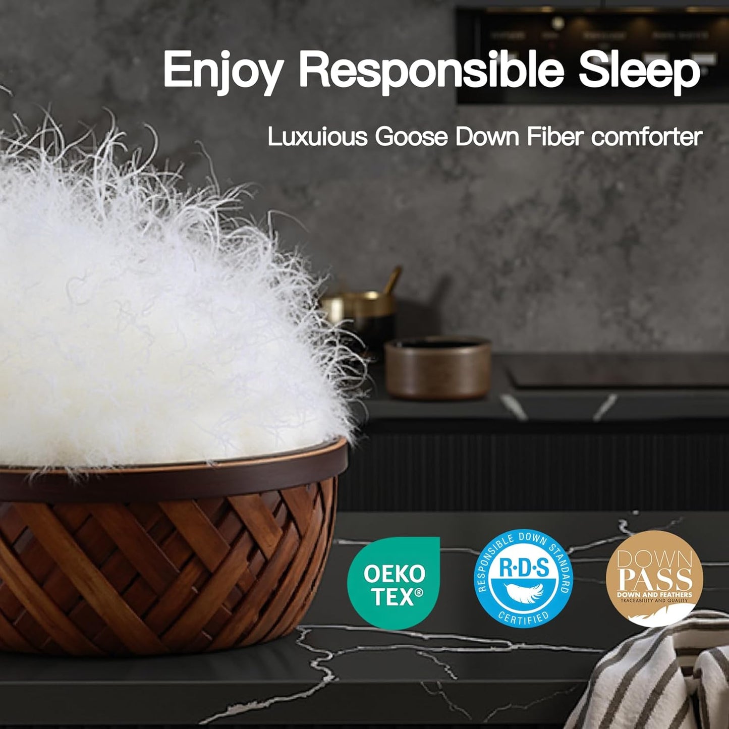 Goose Down Fiber Comforter Twin Size, 100% Cotton Luxurious Hotel Duvet Insert for All Season, Fluffy and Cozy with 8 Corner Tabs Medium Warmth 68 x 90 Inch White
