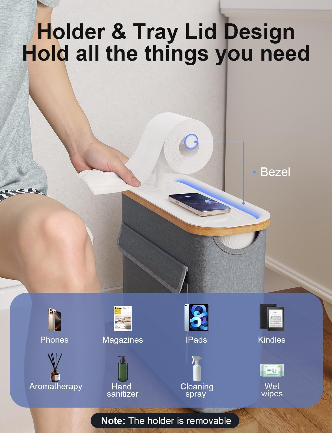 Toilet Paper Storage Basket Holder Holds 9-12 +1 Rolls Elegant Multi-Functional Bathroom Toilet Paper Holder Stand Storage Organizer Waterproof with Tray Hold Phone Wet Wipes Gray