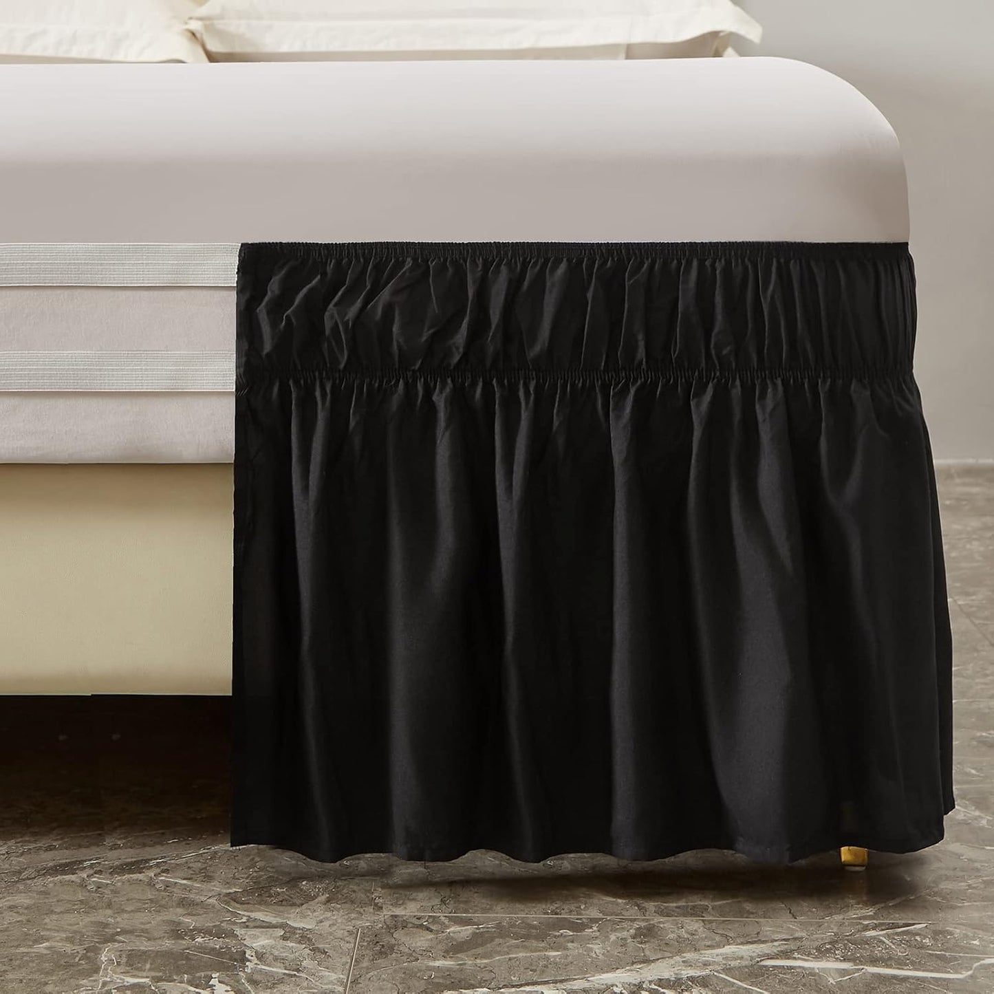 MEILA Wrap Around Bed Skirt Three Fabric Sides Elastic Dust Ruffled 16 Inch Tailored Drop,Easy to Install Fade Resistant-Black, Twin/Full