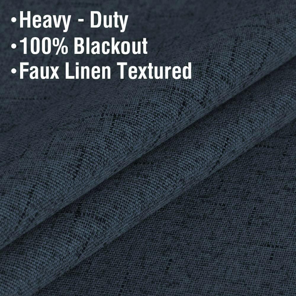 H.VERSAILTEX Primitive Linen Blackout Curtains with Burlap Fabric and White Thermal Insulated Liner, Grommet Top Curtains for Living Room/Bedroom (2 Panels, 42 x 54 Inch, Navy)