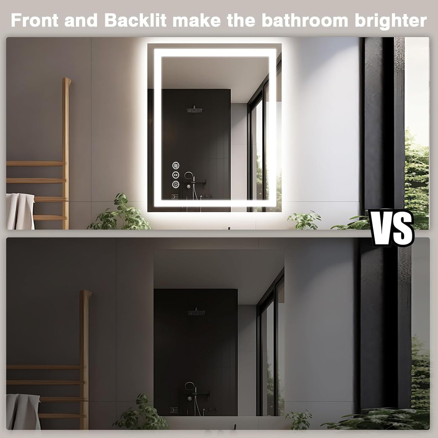 28"x36" LED Bathroom Mirror for Wall, Front and Backlit, Anti-Fog Vanity With Lights, Stepless Dimmable, 3 Colors Smart (Horizontal/Vertical)