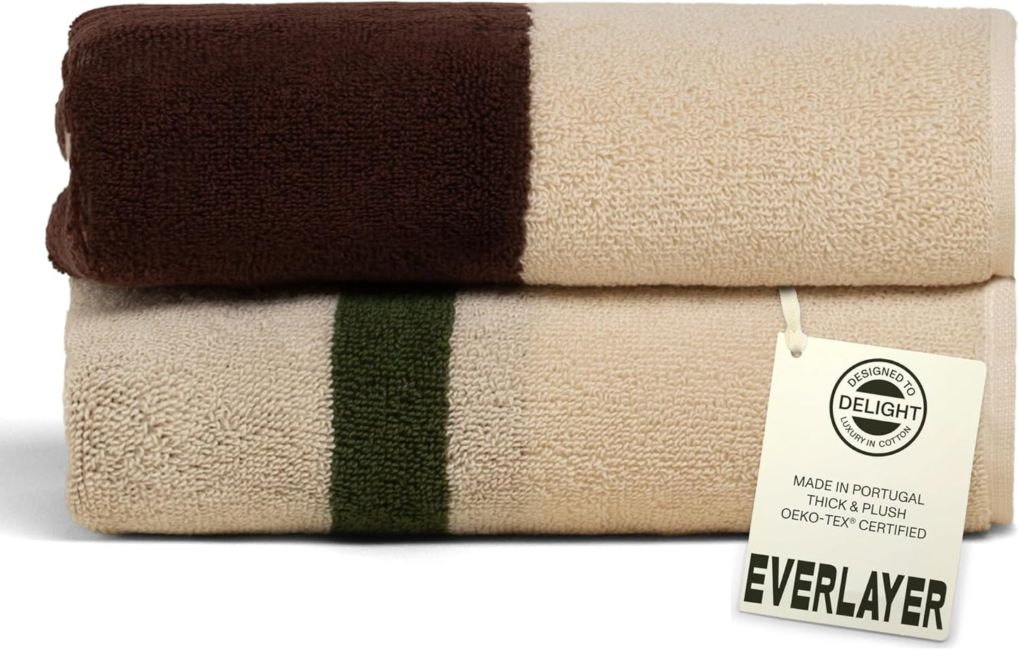 Towels - Ultra Soft, Thick and Plush, Reversible - 2 PC Luxury Hand Towels (16"x 28"), 550 GSM,100% Combed Cotton, Made in Portugal, Perfect for Home and Bathroom, Wildwood Cognac -Janus