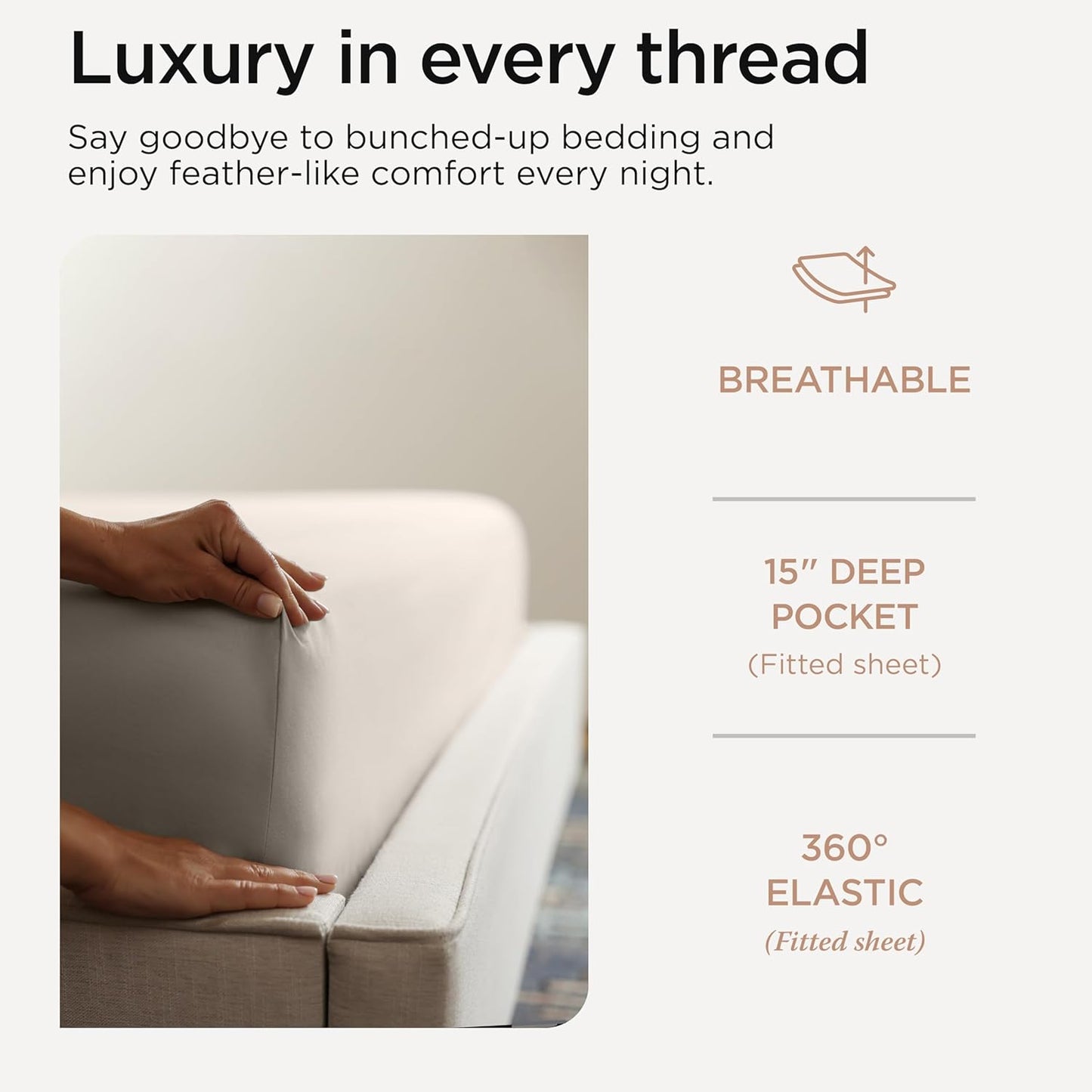 Threadmill Sheets for Twin Mattress | 600 Thread Count Twin Bed Sheets Set with 15” Deep Pocket | Sateen Weave 3-Piece Bedding Set with Cooling Effect | Taupe