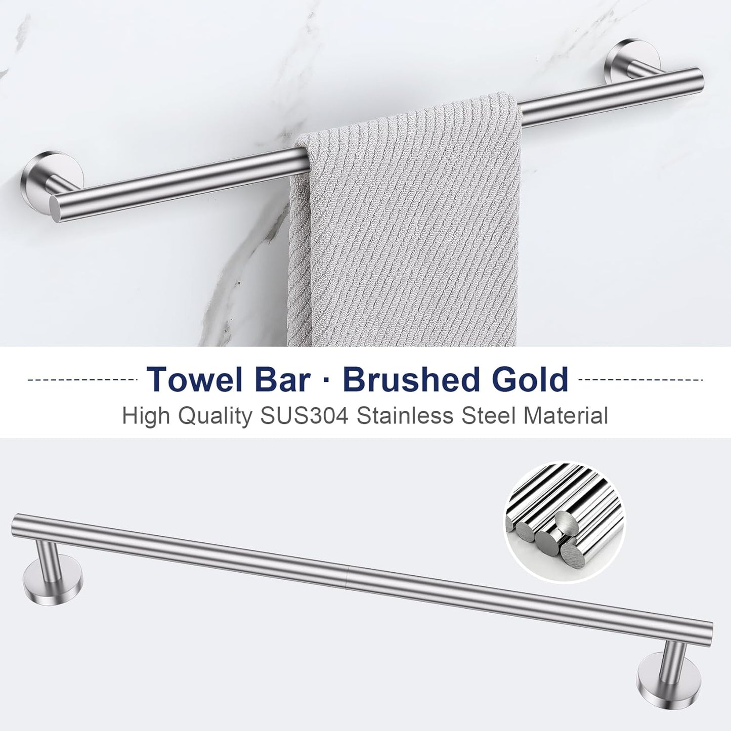 Lairuier Brushed Nickel Bathroom Hardware Set, 10-Piece Towel Bar Set SUS304 Stainless Steel Bathroom Hardware Accessories Set Round Towel Holder Set Wall Mounted