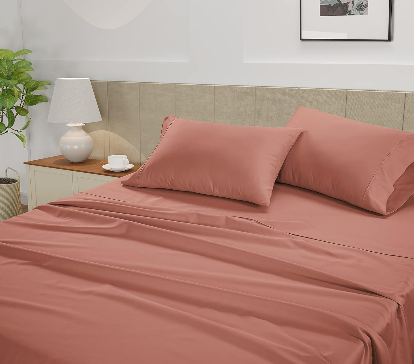 LANE LINEN Full Size Sheet Set – 450 Thread Count Soft & Breathable100% Cotton Sheets, 15” Deep Pocket Fully Elasticized Fitted Sheet, Luxury Hotel Quality Bedding, Rose Dawn