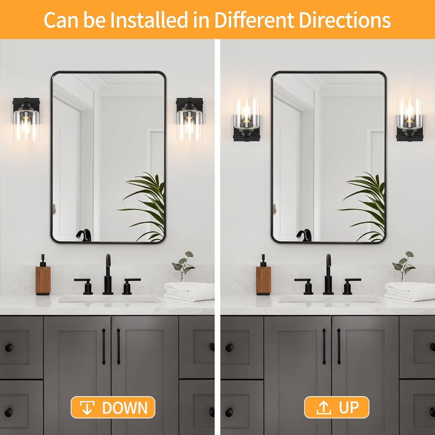 1 Light Modern Bathroom Light Fixtures Over Mirror, Black Vanity Lights for Bathroom Wall Sconces with Clear Glass Shades, E26 Socket (Bulbs Not Included)