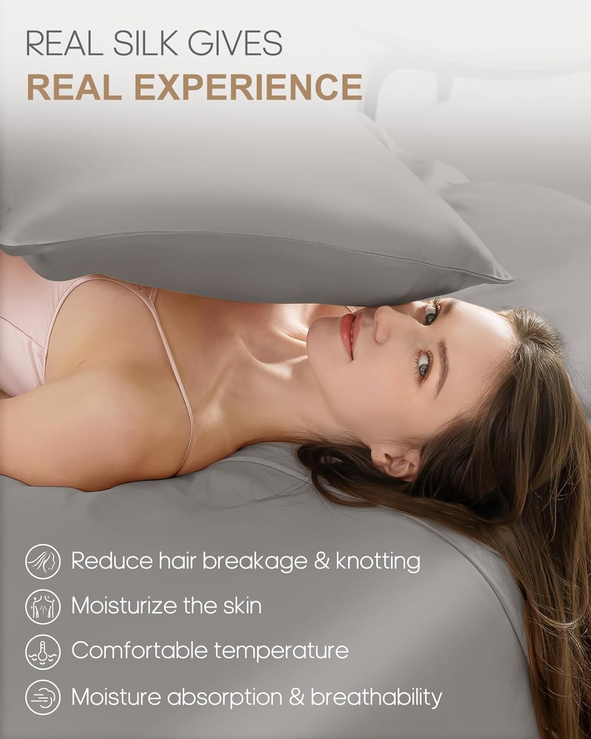 THXSILK 100% Natural Mulberry Silk Pillowcase for Hair and Skin, 22 Momme Pillowcase with Hidden Zipper, Soft Breathable Smooth Both Sided Silk Pillow Cover(California King Size 20"x40", Grey)