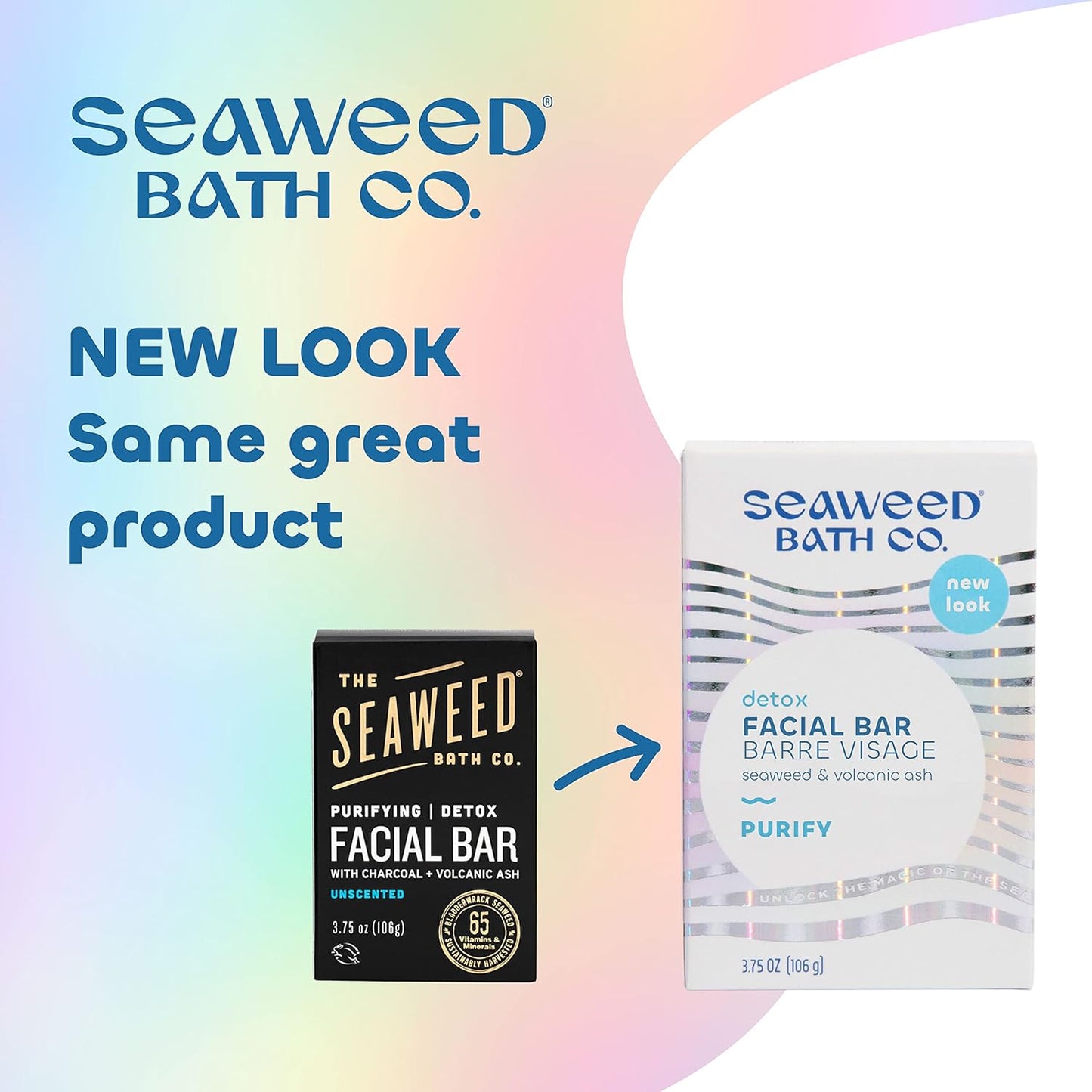 Seaweed Bath Co. Purify Detox Facial Bar Soap, 3.75 Ounce, Sustainably Harvested Seaweed, Volcanic Ash