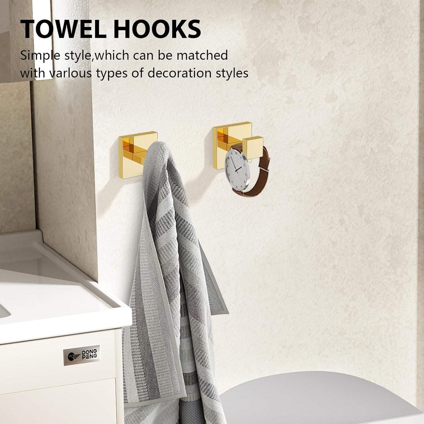 YACVCL 5-Piece Bathroom Hardware Accessories Set 23.6 inch Towel Bar Set Modern Towel Rack Set Stainless Steel Wall Mounted Bathroom Towel Holder Set(Bright Gold)