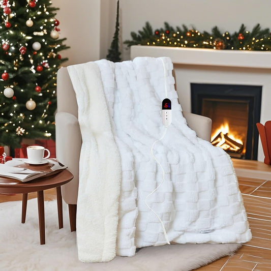 Electric Blanket, Heated Blanket with 6 Heat Levels & 10 Hours Auto Off, Soft Checked Flannel Fast Heating Blanket with ETL & FCC Certification (White, 72"X84")