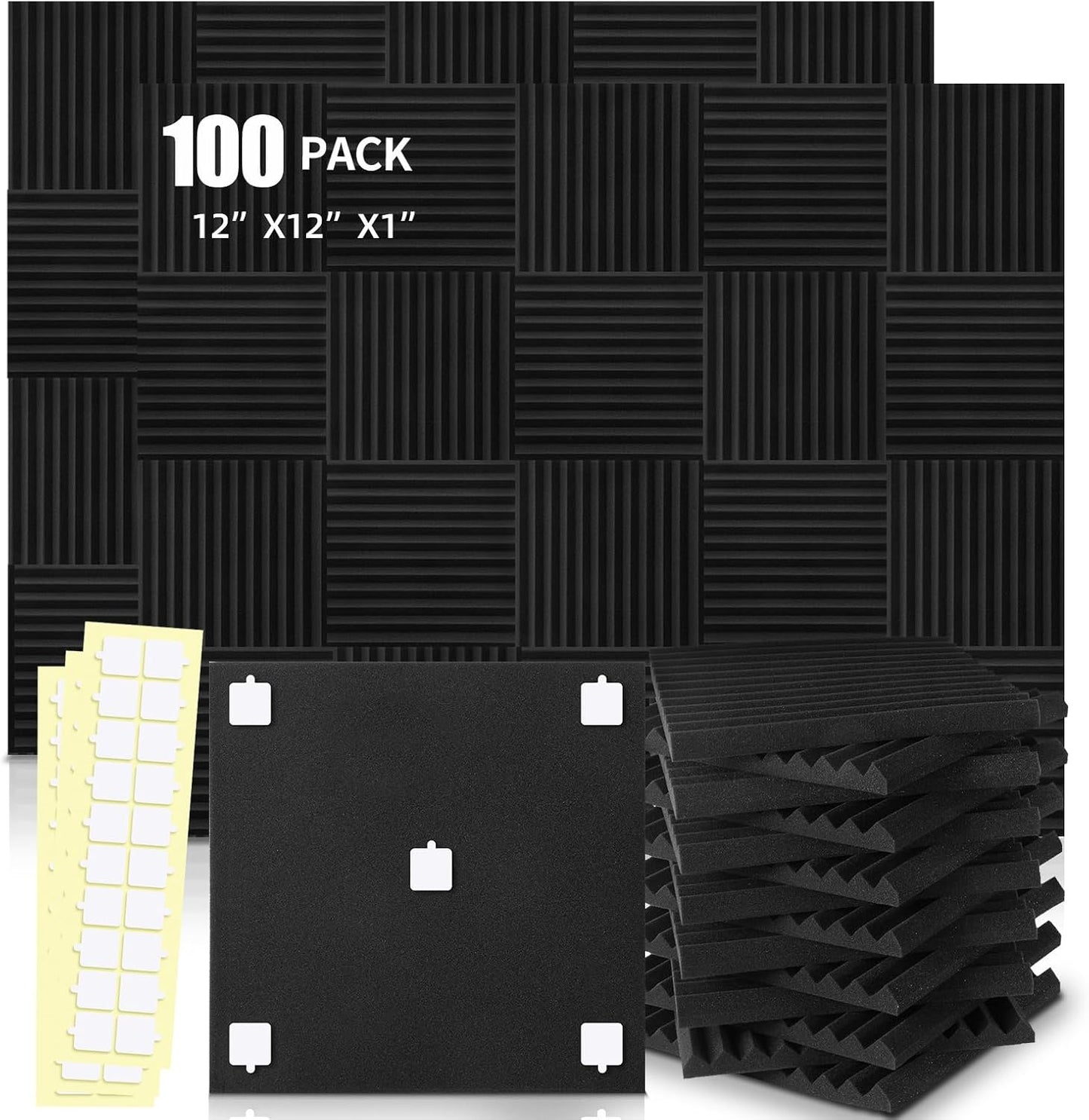 100 Pack Acoustic Panels 1 X 12 X 12 Inches - Acoustic Foam Studio Foam Wedges High Density Panels Soundproof Wedges Charcoal …