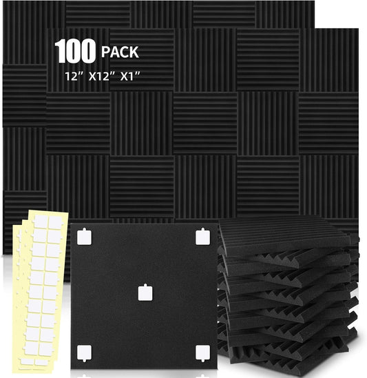 100 Pack Acoustic Panels 1 X 12 X 12 Inches - Acoustic Foam Studio Foam Wedges High Density Panels Soundproof Wedges Charcoal …