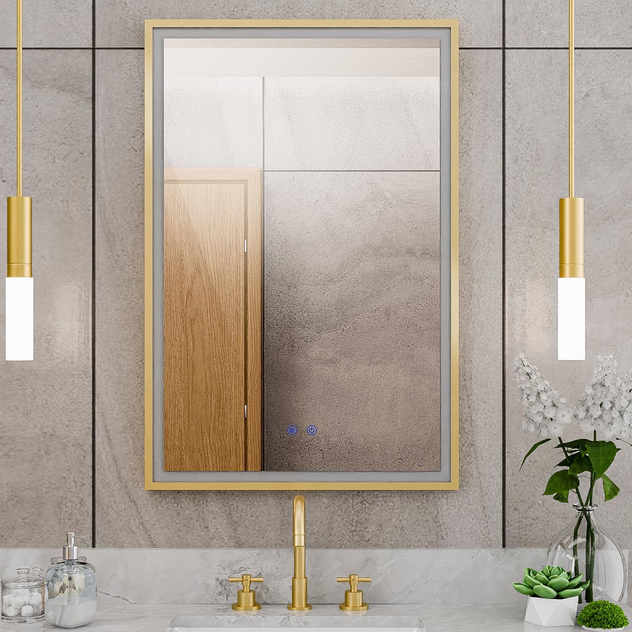DreamLine Brilliance 36 in. H x 24 in. W Rectangular Light-up Mirror, Brushed Brass