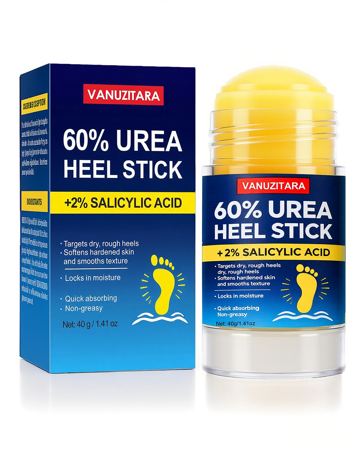Urea Cream 60% with 2% Salicylic Acid, Foot Cream 60 Percent for Feet & Hands, Maximum Strength Urea Stick for Rough, Dry Cracked Feet Hands Elbows, Callus Remover, Skin Softener Balm 1.41oz