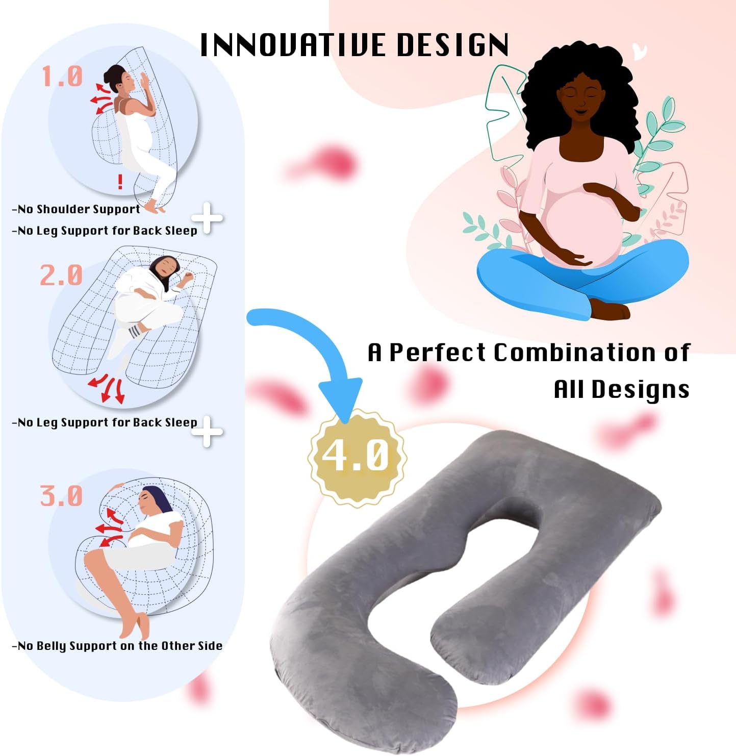ALLOPERA Pregnancy Pillow, Full Body Maternity Pillow 57 inch, with Removable Washable Cover - Sleep Support for Legs, Back, Neck, Shoulder, HIPS, Belly for Pregnent Women, Velvet Cover(Grey)