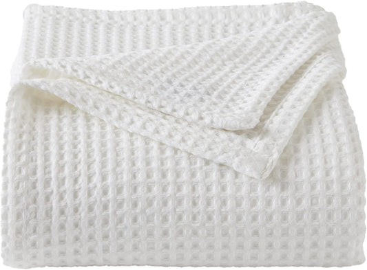 100% Cotton Waffle Weave Bed Blanket | Soft, Breathable, and Lightweight Blanket for All-Season | Perfect for Layering | Brielle Collection (King, White)