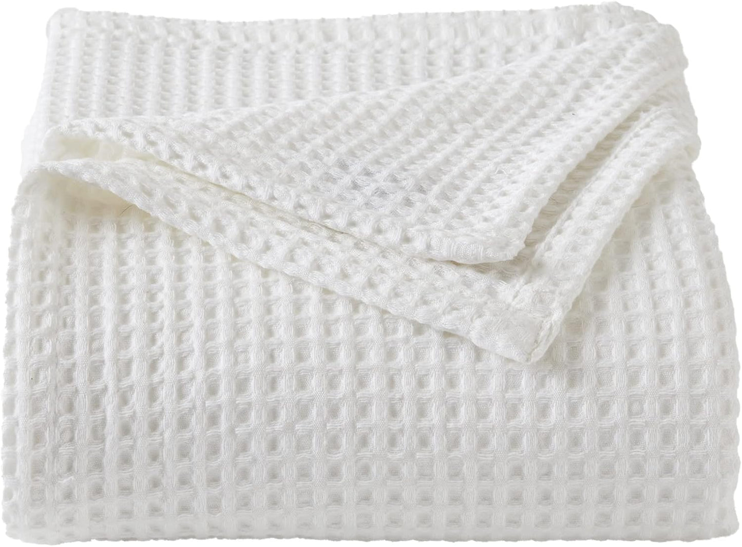 100% Cotton Waffle Weave Bed Blanket | Soft, Breathable, and Lightweight Blanket for All-Season | Perfect for Layering | Brielle Collection (Full/Queen, White)