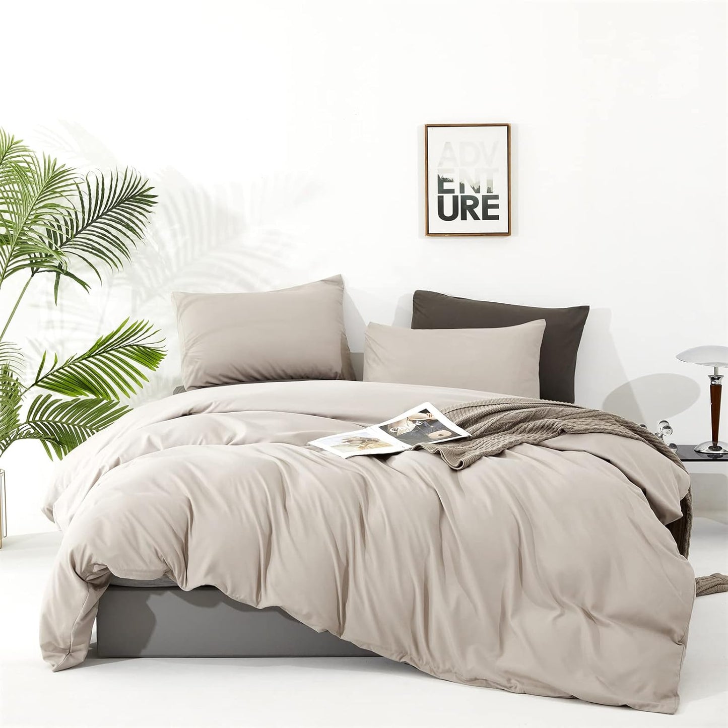 KAREVER Light Khaki Comforter Set Full Size Oatmeal Color Bedding Women 3 Pieces Champagne Full Bed Blanket Set