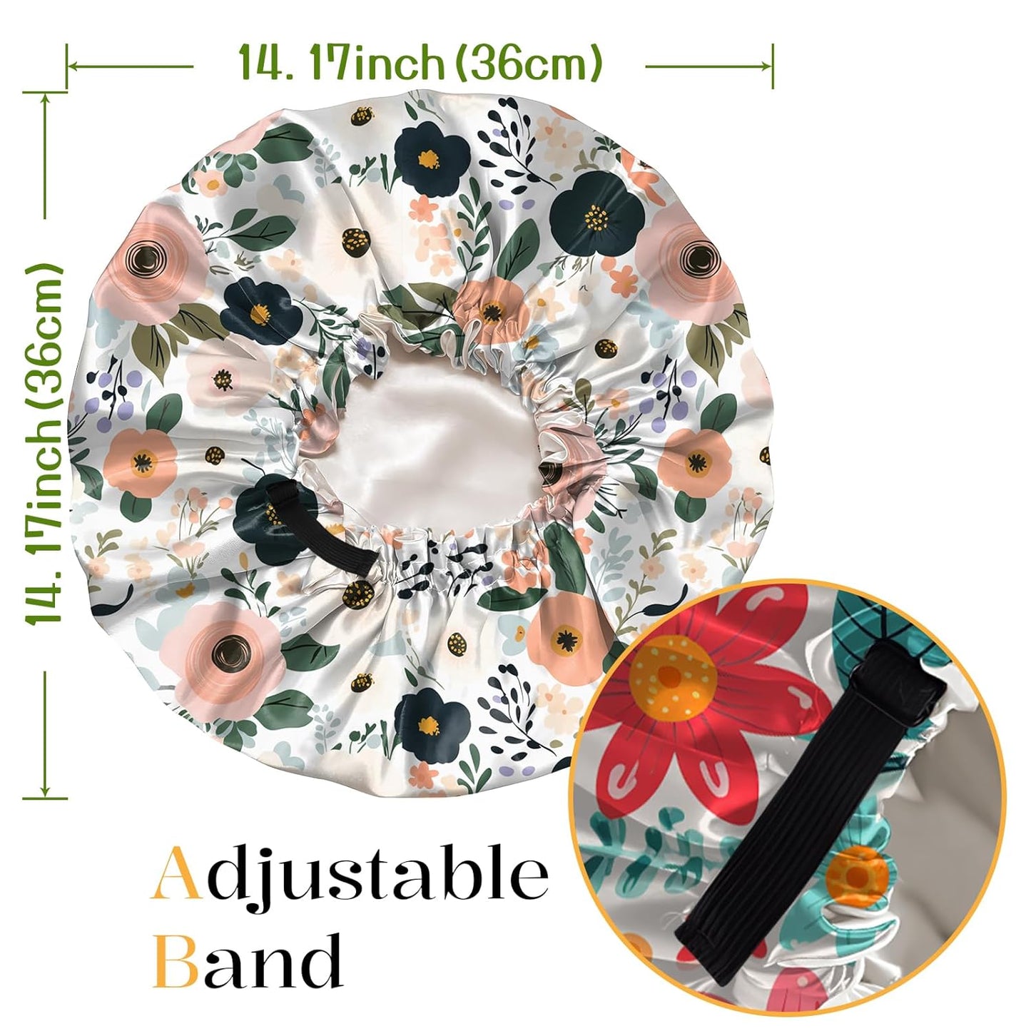 2 PCS Bonnets for Women Girls Satin Hair Bonnet Silk Adjustable Elastic Double Layer Hair Wrap Sleep Cap Comfort Cute-Flower