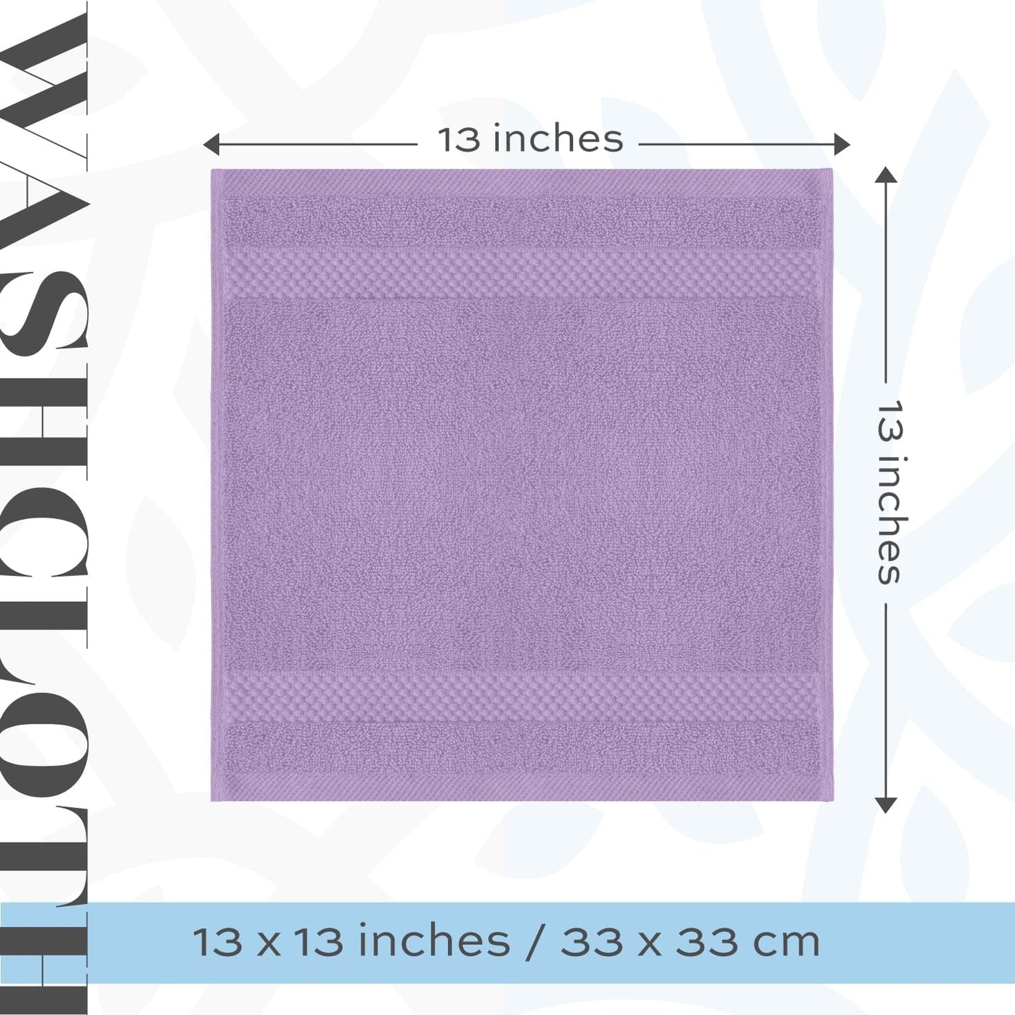 White Classic Luxury Cotton Washcloths 13x13 Inch - 650 GSM Turkish Cotton | Hotel, Spa, Bathroom Face Towel | 12 Pack, Lavender