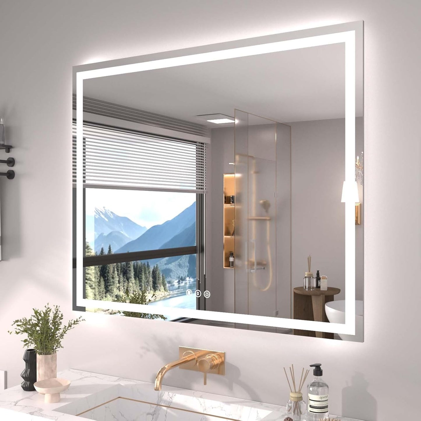 48"X40" LED Bathroom Mirror with Front Lights and Backlit, Anti-Fog, Dimmable, Shatter-Proof Tempered Glass, Lighted Bathroom Vanity Mirror for Wall with 3 Colors, Memory Function