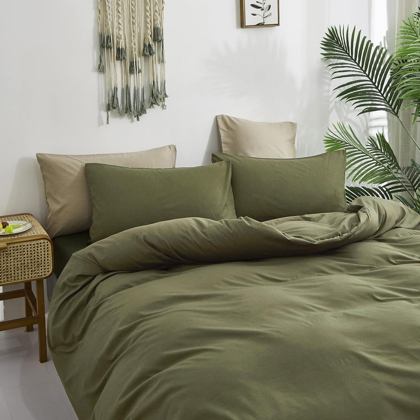 Cottonight Olive Green Comforter Set Twin Bedding Set Solid Dark Green Blanket Quilts Soft Breathable Fashion 3 Pcs Comforter Set for Twin Bed