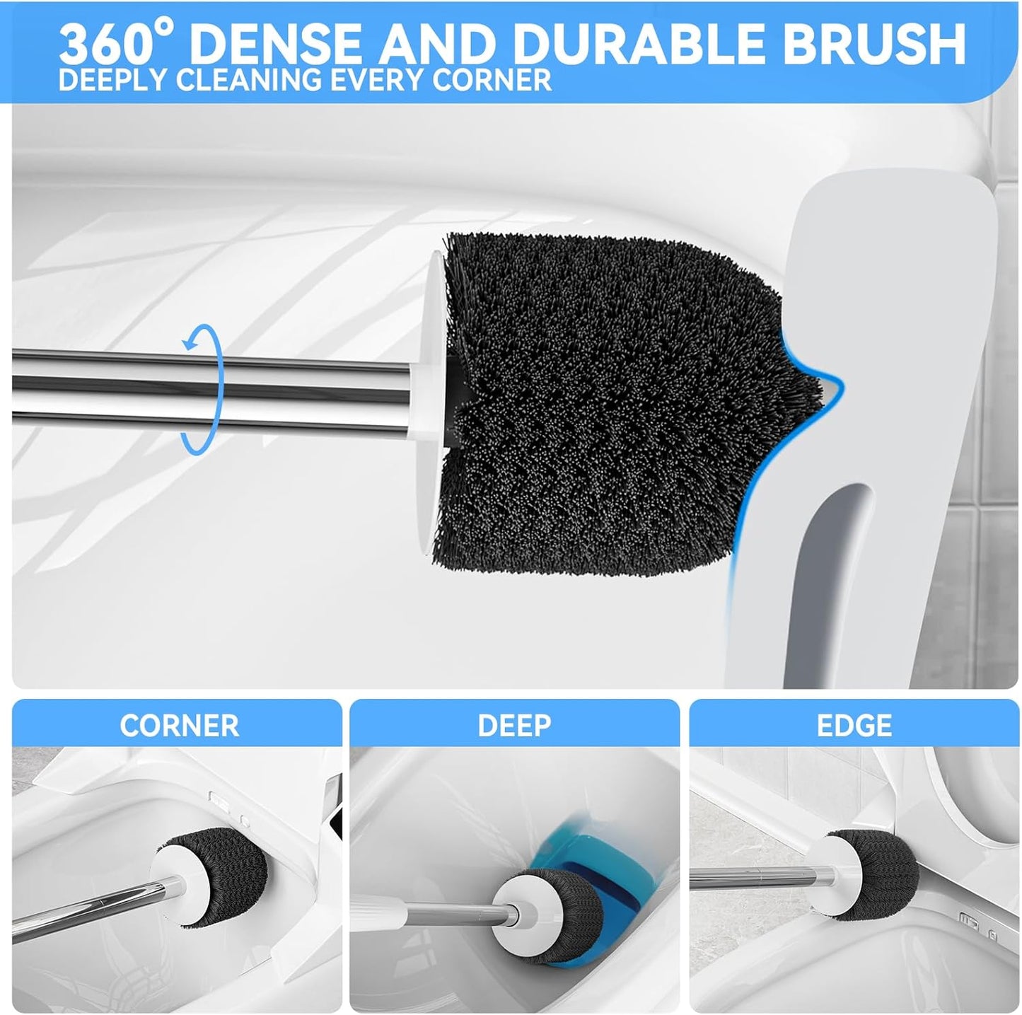TRENTI Toilet Brush, Toilet Brush and Holder Set, Bristles Toilet Bowl Brush Head with Ventilated Holder, Wall Mounted Compact Toilet Brush Set for Bathroom Deep Cleaning (1, White)