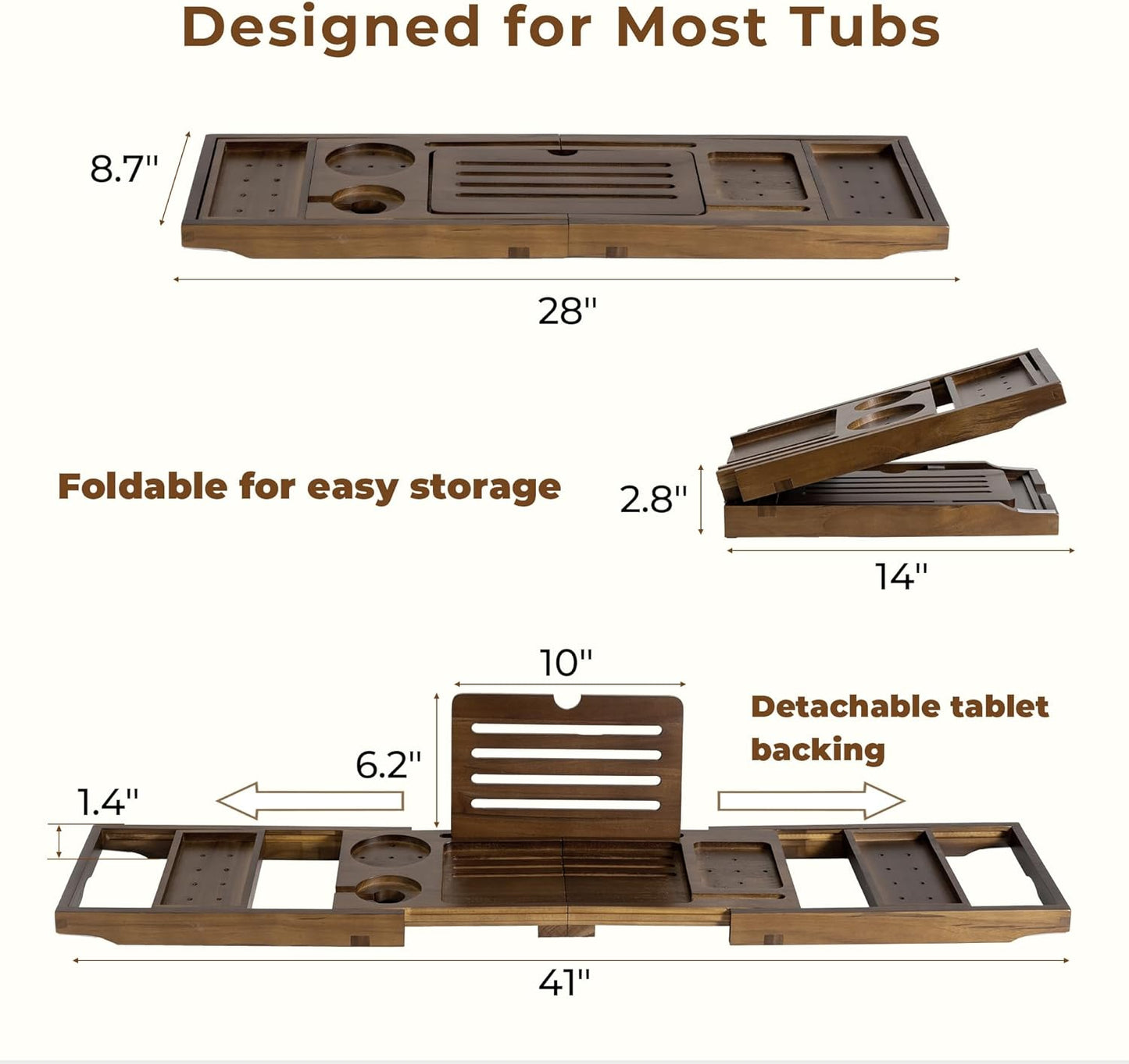 Teak Bathtub Tray Expandable Bathroom Tray for Home Spa Relaxation, Wooden Tray Caddy for Bathtub, Teak Bathtub Caddy as Unique Housewarming, Birthday, Wedding Shower Gifts (Walnut Teak)