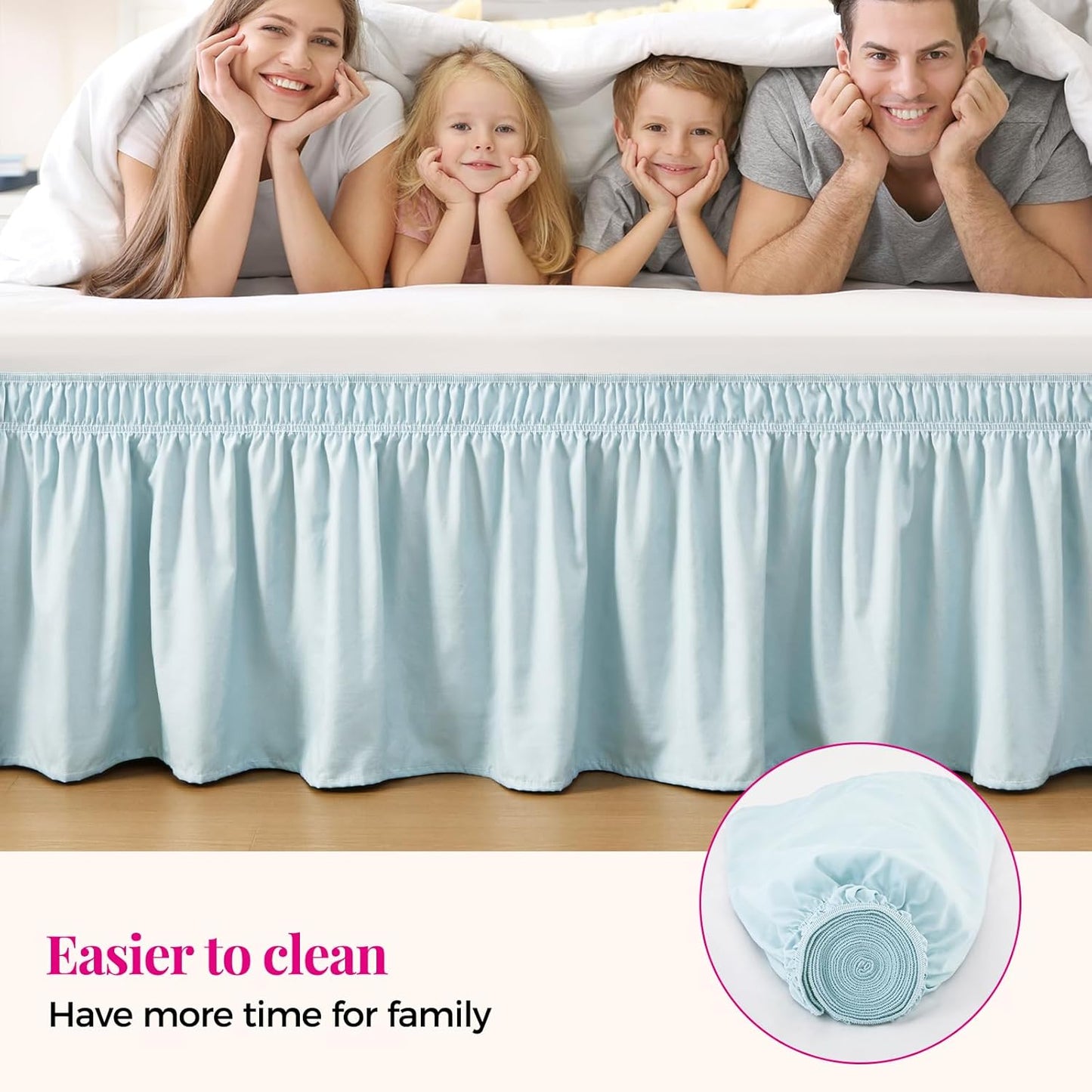 RIMELA Grayish Blue Bed Skirt King Size 15 Inch Drop, Wrap Around Elastic Bedskirt, Dust Ruffle for Adjustable Bed Base Machine Washable Easy to Install Bed Skirts