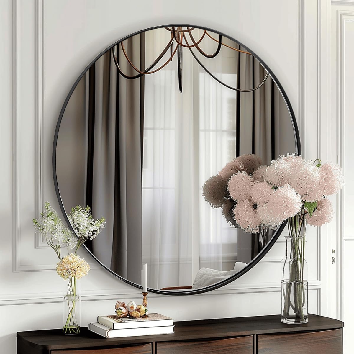 ANDY STAR Round Wall Mirror for Bathroom, 30 Inch Black Circle Mirror Modern Premium Stainless Steel Metal Frame Wall Mounted for Bathroom, Entryway, Vanity, Living Room, Bedroom