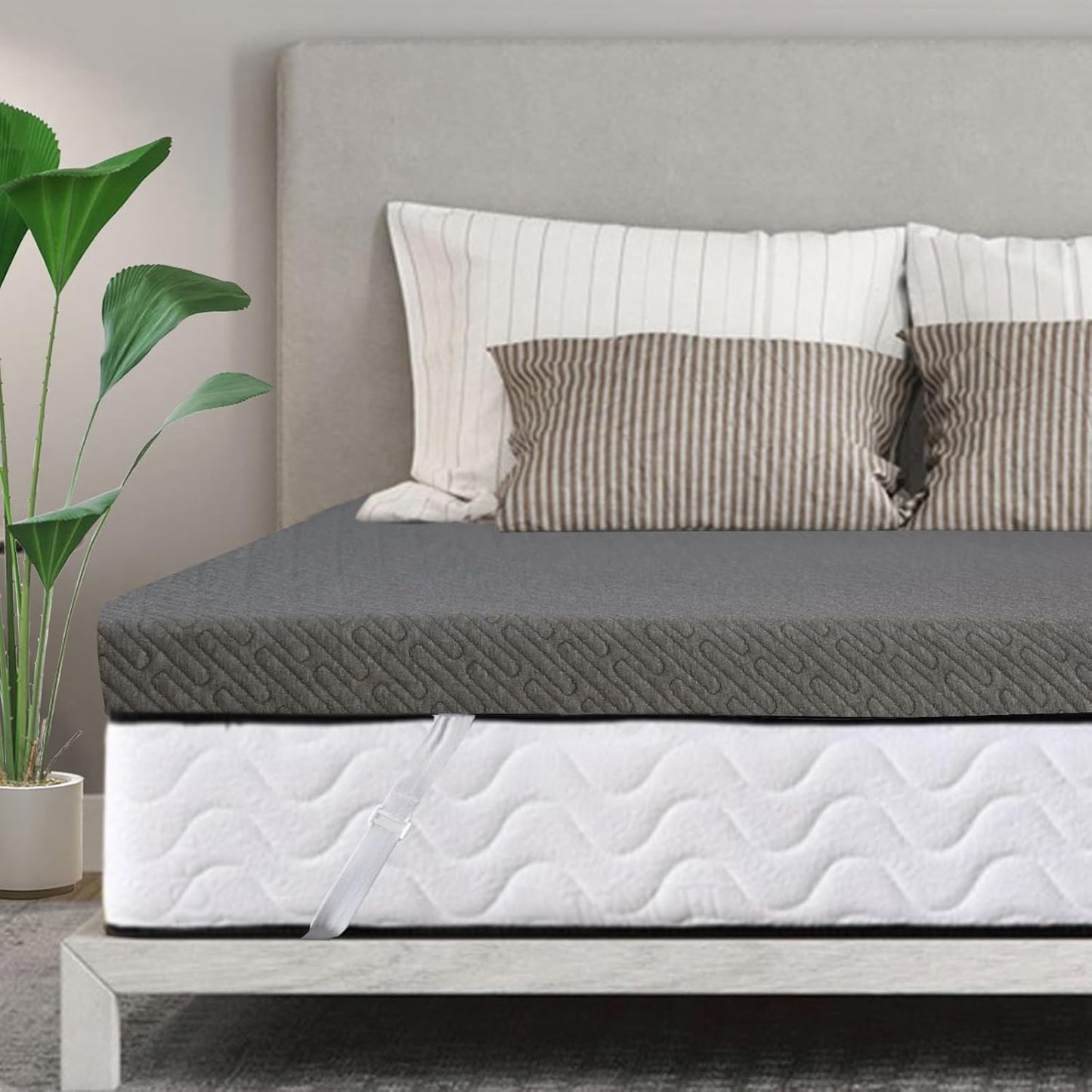 VALUXE 3 Inch Gel Memory Foam Mattress Topper Twin Size High Density Cooling Pad Pressure Relief Bed Topper Grey (with Removable & Washable Bamboo Cover)