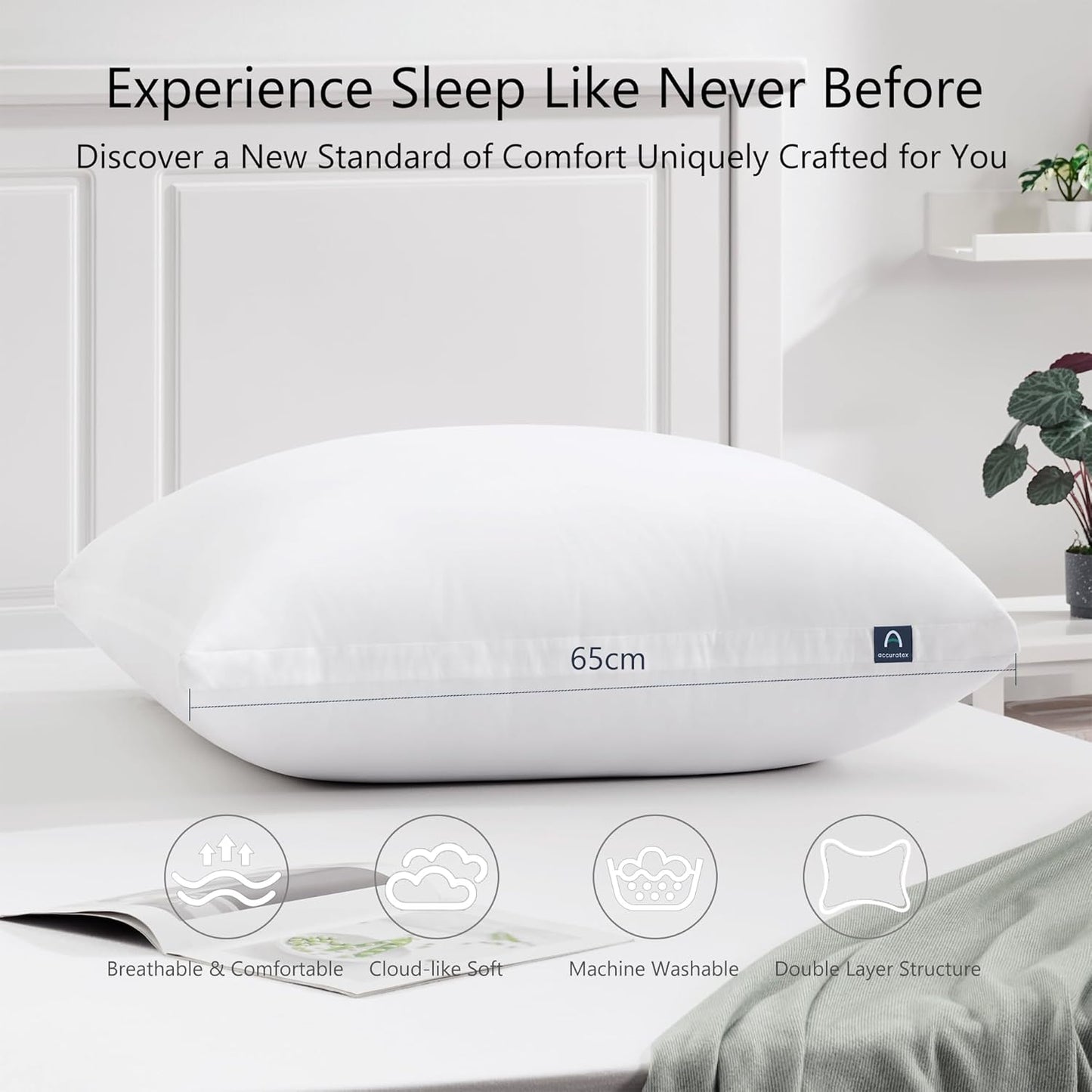 ACCURATEX Euro Pillows Set of 2 with Removable Cover, Luxury Hotel Quality Down Alternative Pillow Insert 26×26 for Bed, Sofa and Couch, Soft and Supportive, Machine Washable