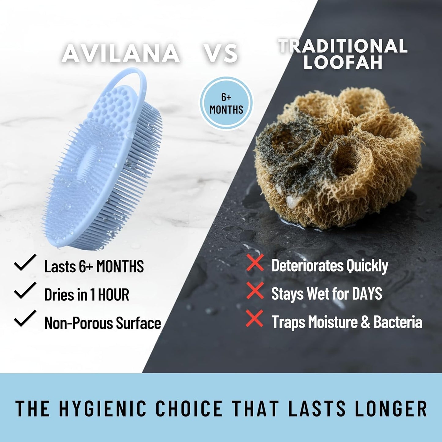 Silver Infused Exfoliating Body Scrubber - Textured Back Scrubber Shower Brush - Avilana Advanced Material Bath Tool Dual Sided - Gentle Smoothing Rough Skin - Premium Gift Women Men