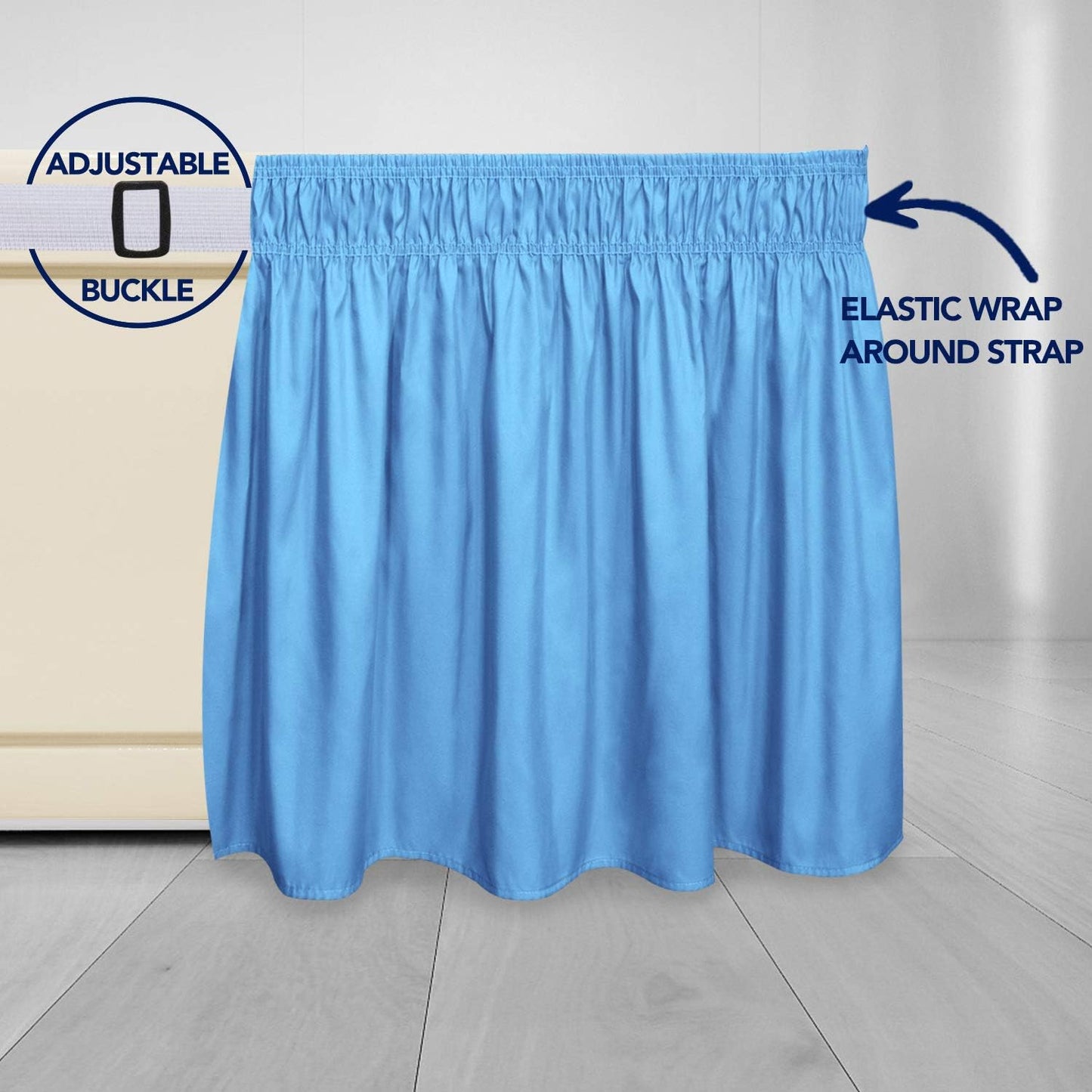 PureFit Wrap Around Ruffled Bed Skirt with Adjustable Elastic Belt - 18 Inch Drop Easy to Put On, Wrinkle Free Bedskirt Dust Ruffles, Bed Frame Cover for Twin,Twin XL and Full Size Beds, Light Blue