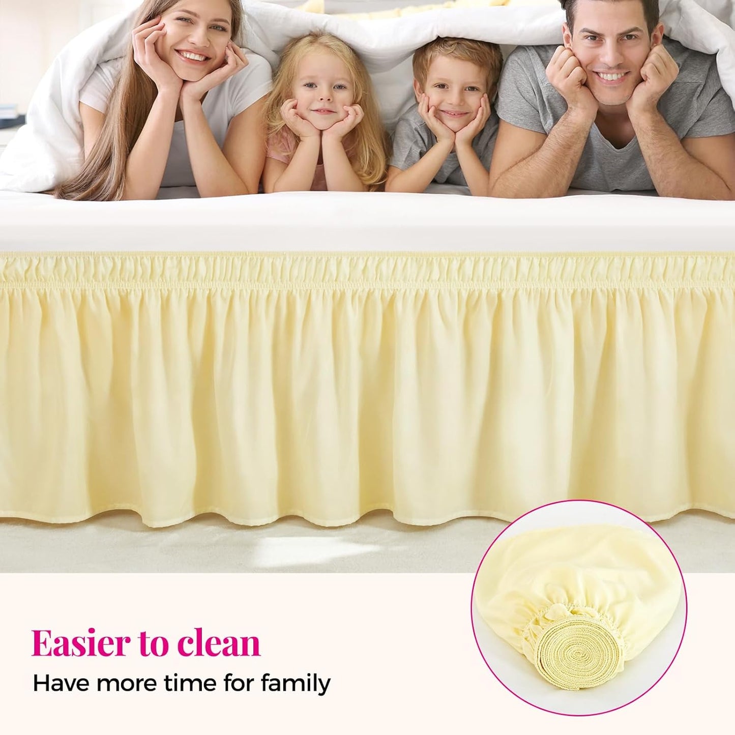 RIMELA Bed Skirt Queen Size 14 Inch Drop, Wrap Around Elastic Bedskirt Solid Microfiber Luxury Hotel Quality Fabric, Easy to Install Machine Washable Wrinkle & Fade Resistant, Beige Yellow