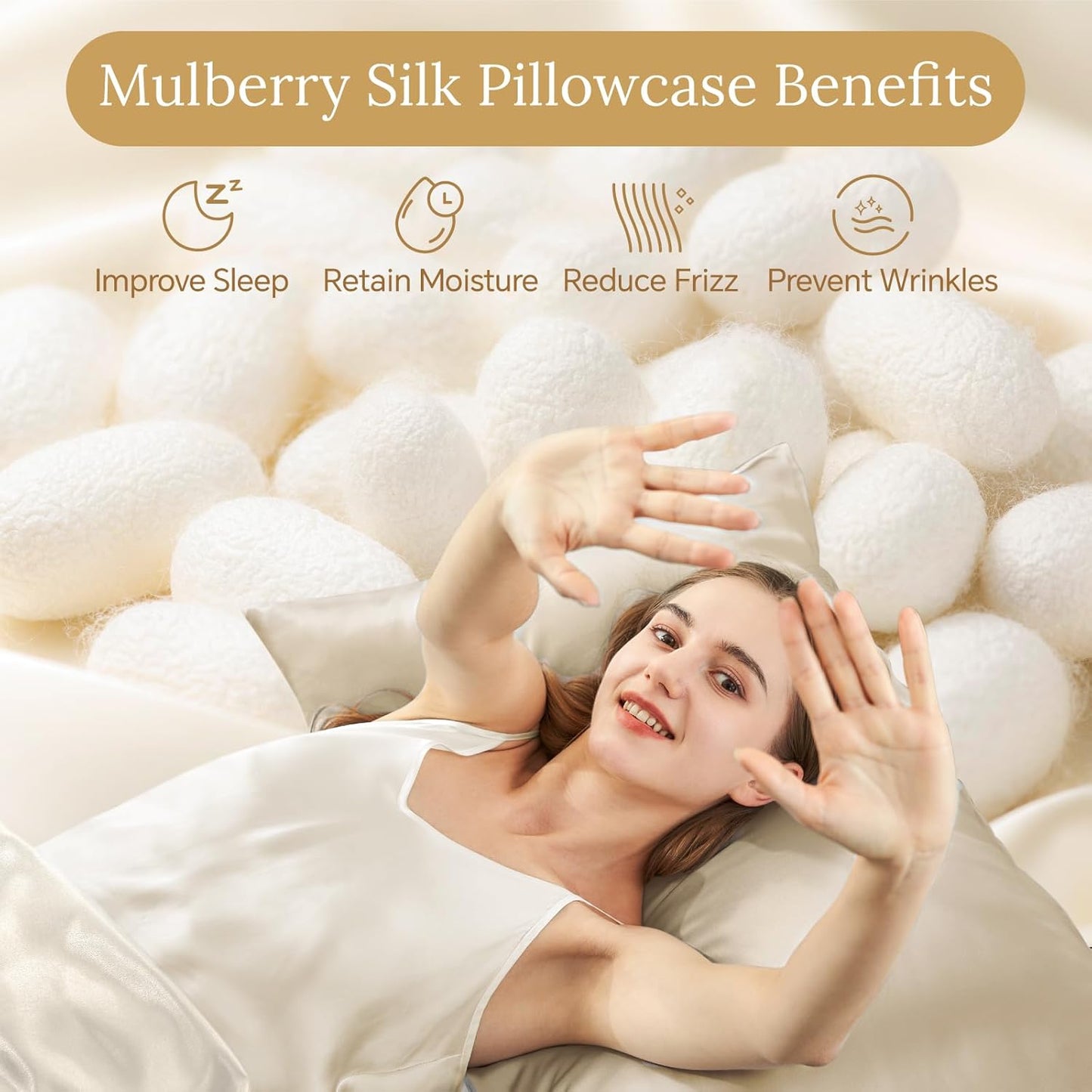 INFIIXSO Mulberry Silk Pillowcase for Hair and Skin, Silk Pillow Cases Queen Size with Hidden Zipper 20x30 Inches, Extraordinary Smooth and Soft Cooling Pillow Cases for Hot Sleepers(Beige, 1 Pack)