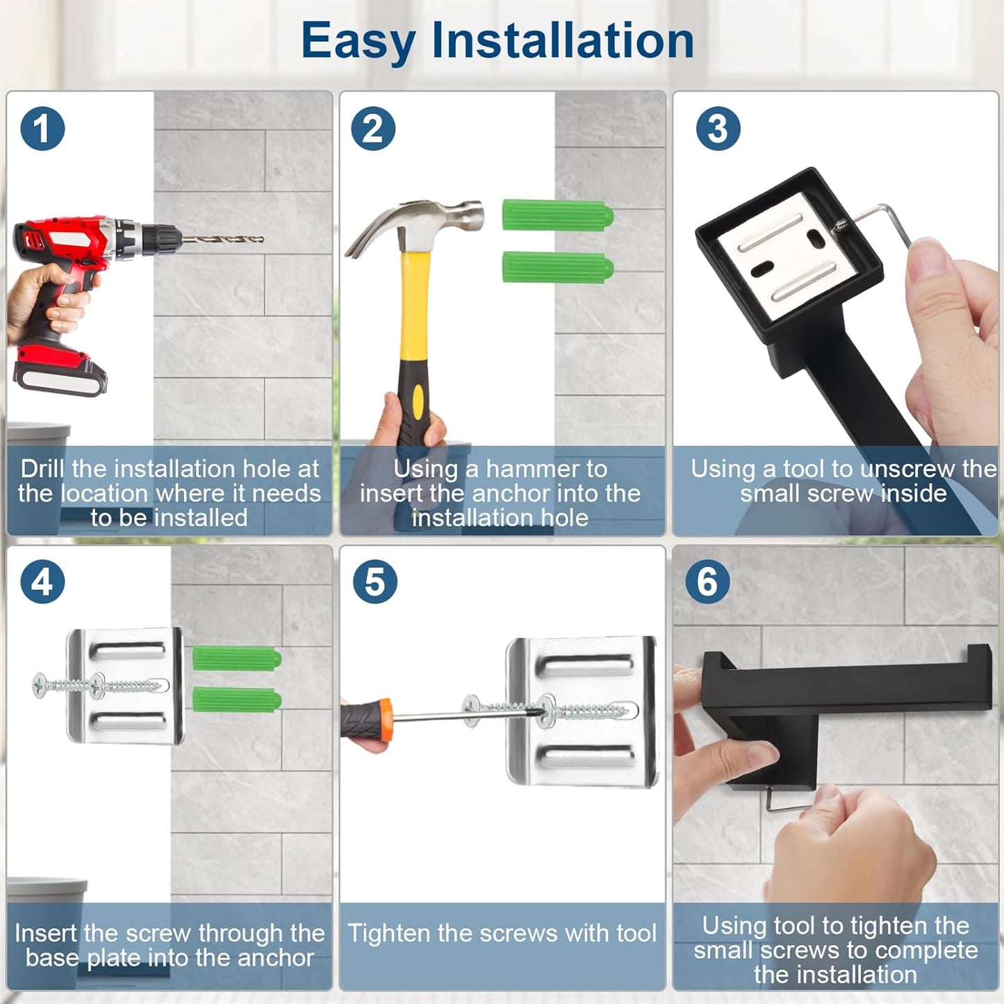 15 Pieces Bathroom Hardware Set, Matte Black Bathroom Accessories Set, Towel Racks for Bathroom, 23.6 Inch Bath Towel Bar Set Stainless Steel, Toilet Paper Holder Wall Mounted, Towel Ring, Towel Hook