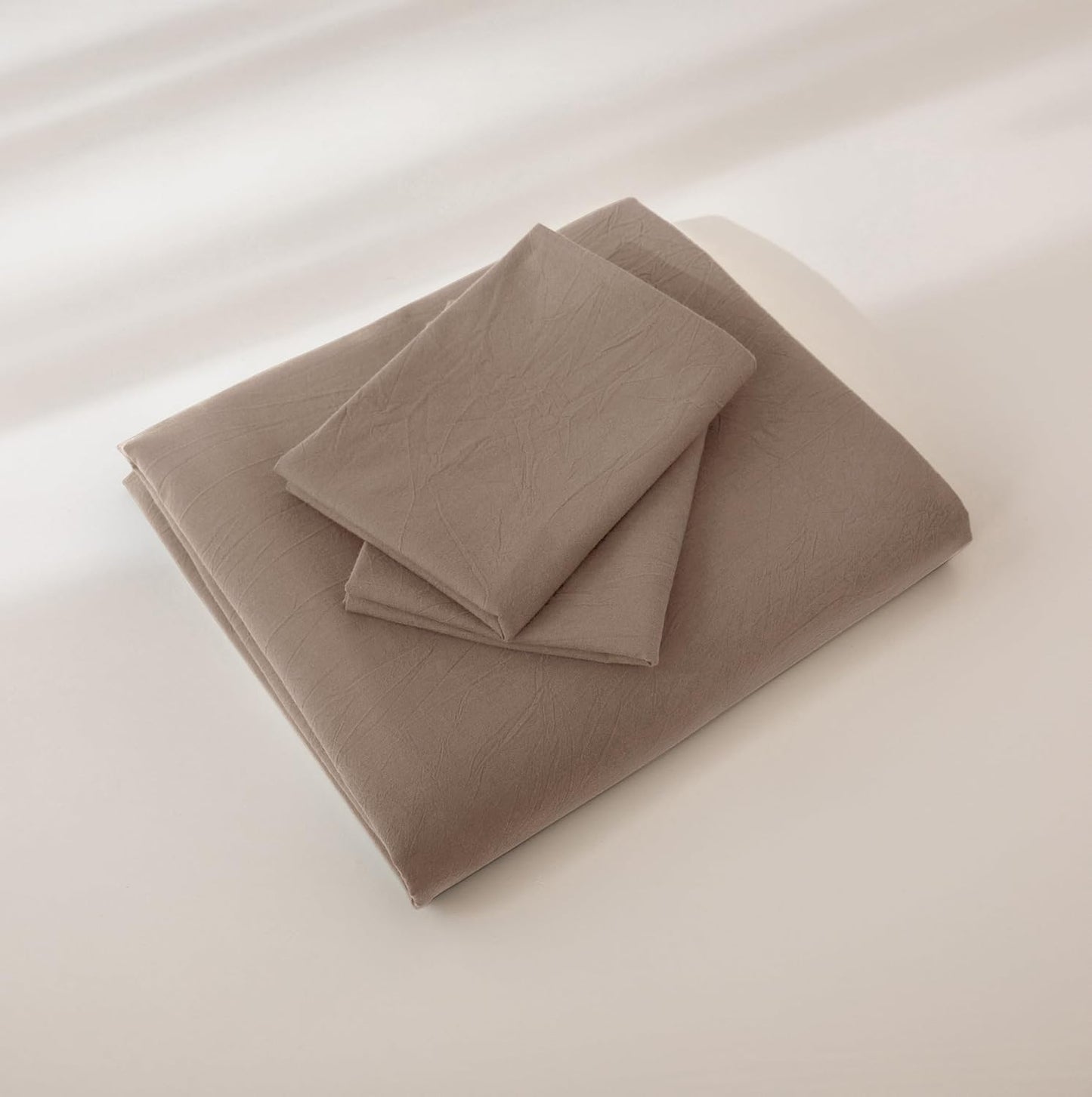 JIYUAN 100% Washed Cotton Duvet Cover Set 3 Pieces Oversized King, 1 Duvet Cover 120x98 Inches(Comforter Not Included) and 2 Pillowcases,Linen Feel Bedding Set Comfy and Breathable,Light Brown