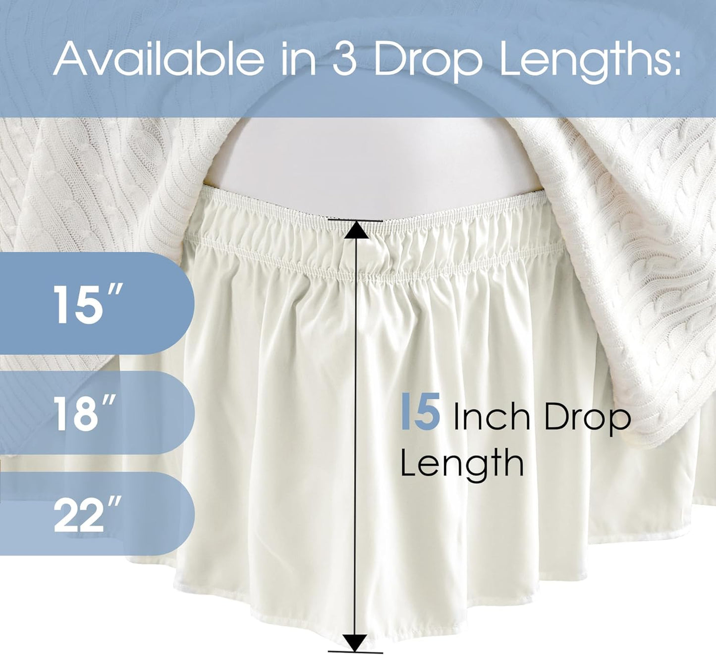 FreshCulture King Bed Skirt, Dust Ruffle for King Size Bed, Easy Fit with 15-Inch Tailored Drop, Elastic Wrap Around Bed Skirt King Size, Hotel Quality Bed Skirts for Adjustable Bed (Ivory)