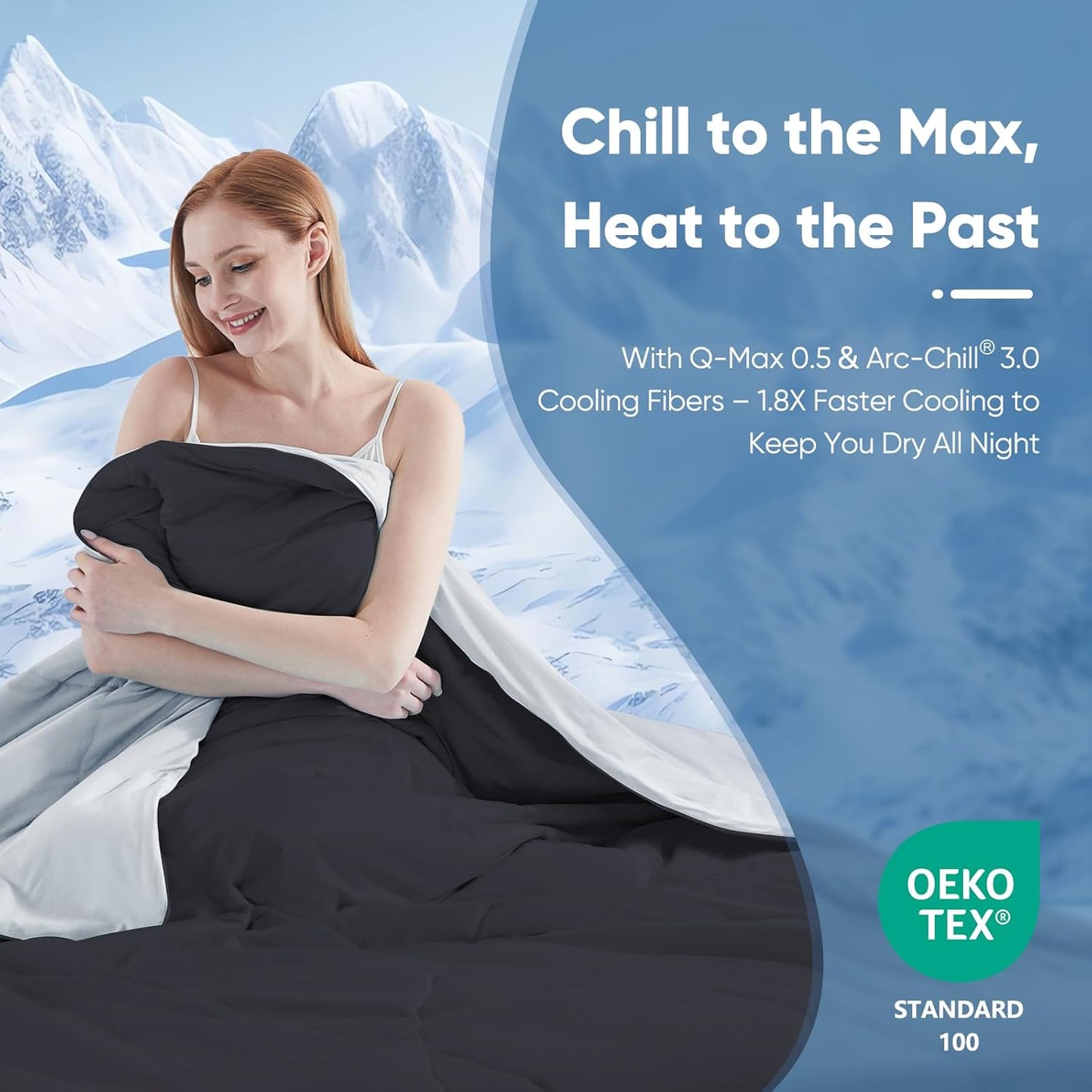 Elegear Revolutionary Cooling Comforter Queen Absorb Body Heat to Keep Cool, Cooling Blanket for Hot Sleepers Japanese Arc-Chill 3.0 Cool Tech Summer Comforter Hypo-Allergenic Cool Quilt-Black/Gray