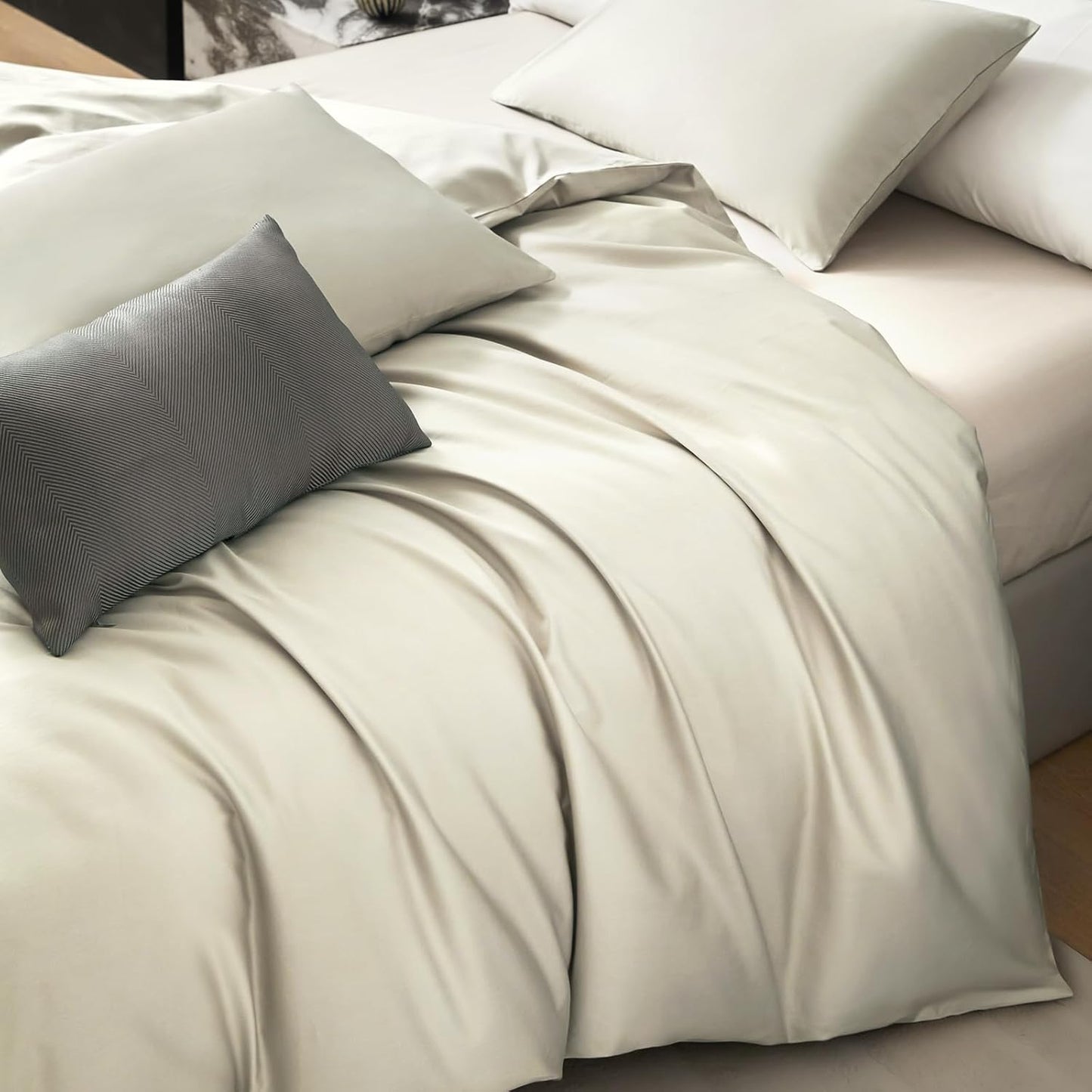 PURE ERA Duvet Cover Set 800 Thread Count Long Staple Cotton Sateen Soft Luxurious Smooth 3 Piece Set Beige King